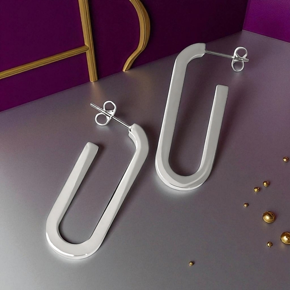 🆕 Bold & Minimalist 18K White Gold Plated Stainless Steel U-Shape Earrings - Picture 9 of 12